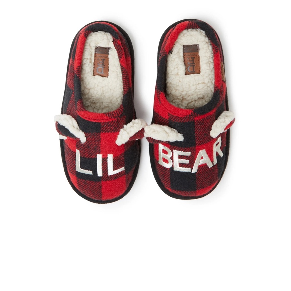 Dearfoams Kids Bear Plaid Clog Slippers Multi-Density Cushioned Insole With Memo